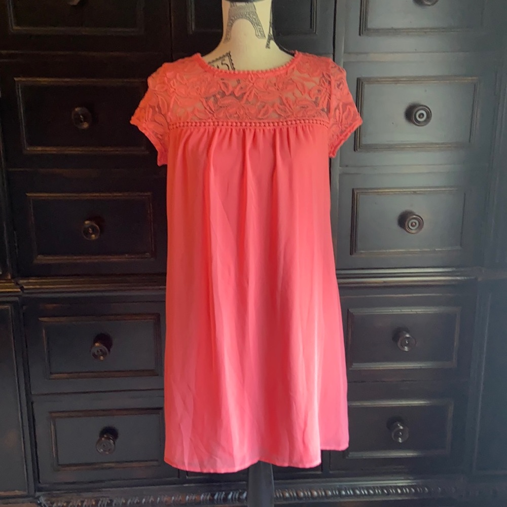 Peach lace swing dress for girls